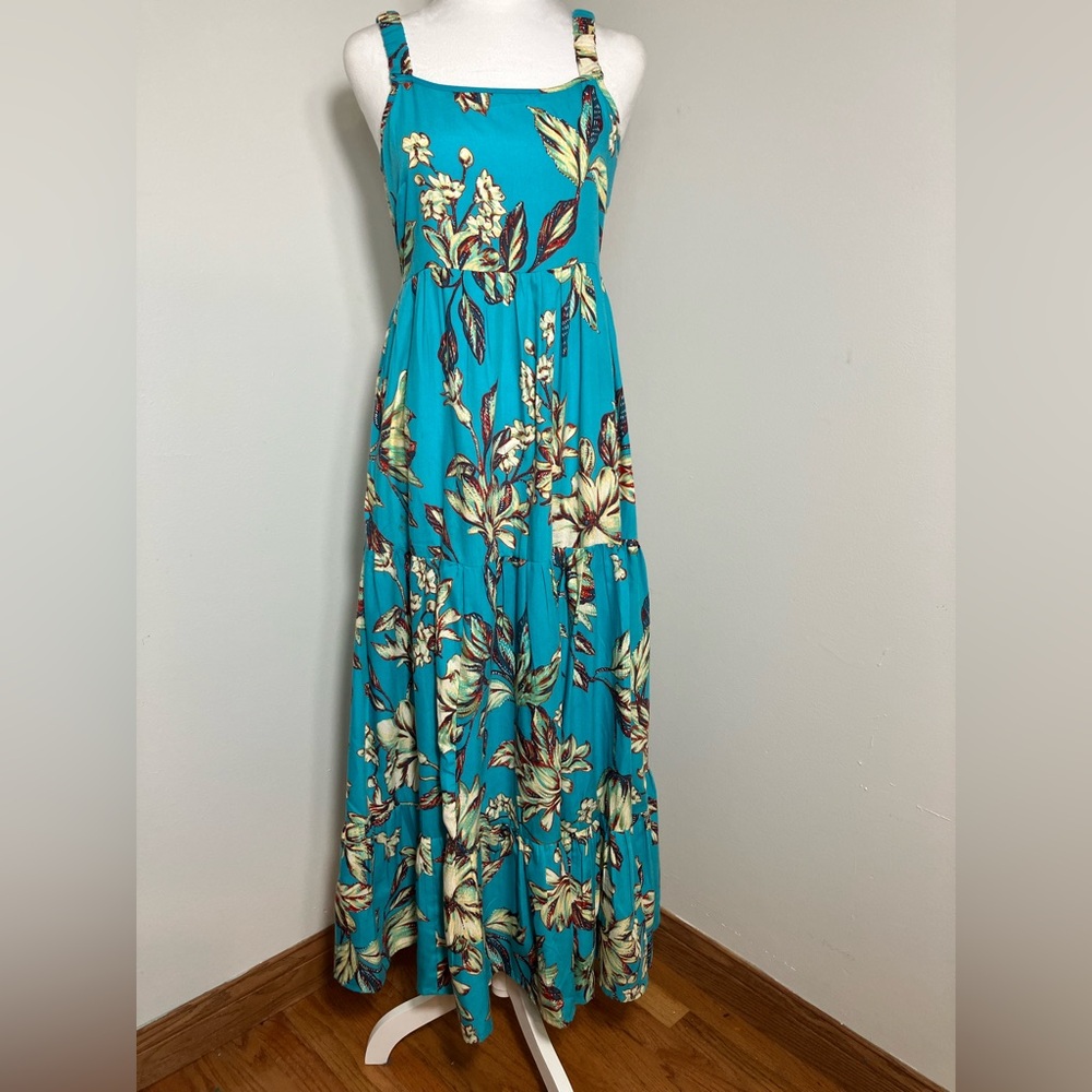 Band Of The Free Sun Dress S Turquoise‎ Cream Paisley Tiered Coastal Cowgirl